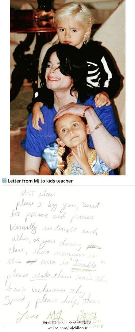 写给孩子的家庭教师“求你不要让他们互相插嘴打断对方”。“爱你的MJ，抱歉我写得潦草” ... ...